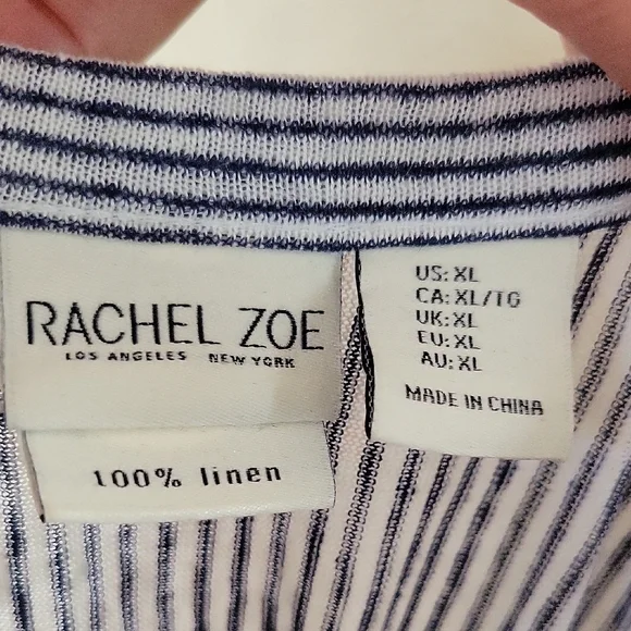 Rachel Zoe Sleeveless Linen Vertical Stripe Tie Hem Top - Blue & White - Picture 2 of 6